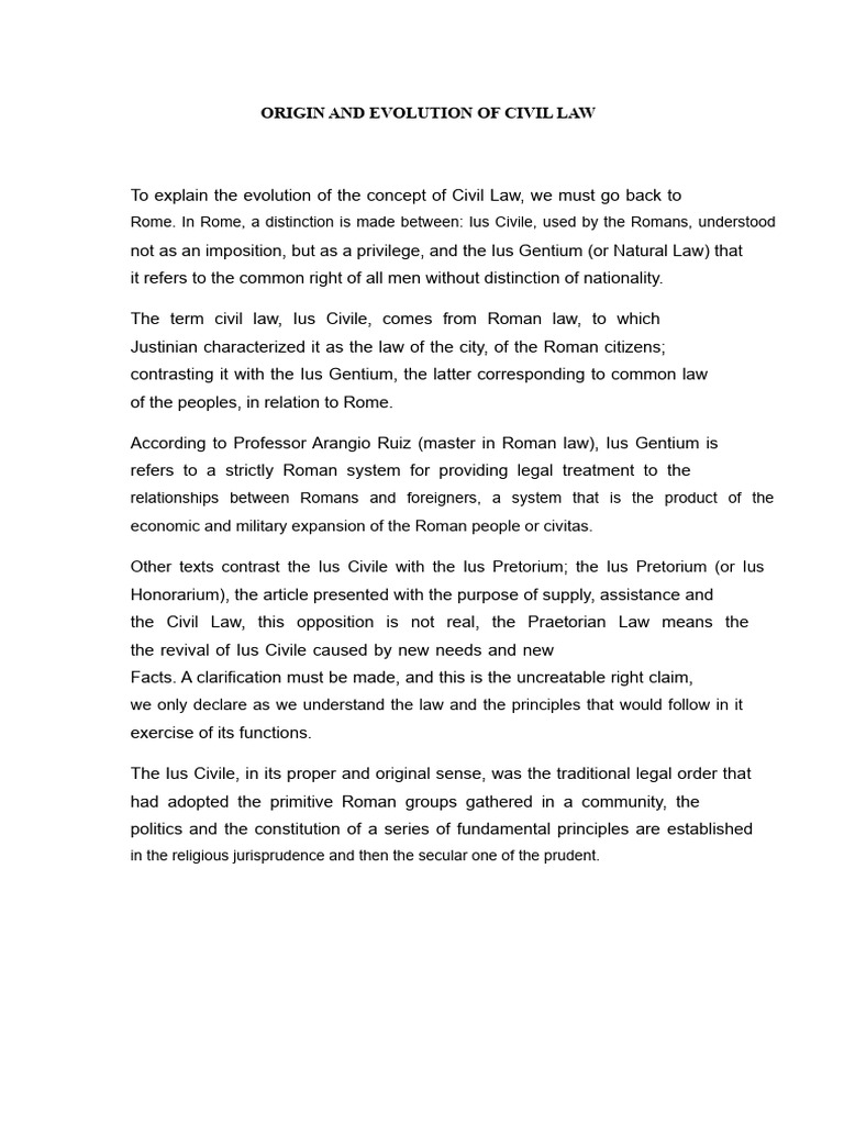 Essay On The Origin and Evolution of Civil Law | PDF | Roman Law ...