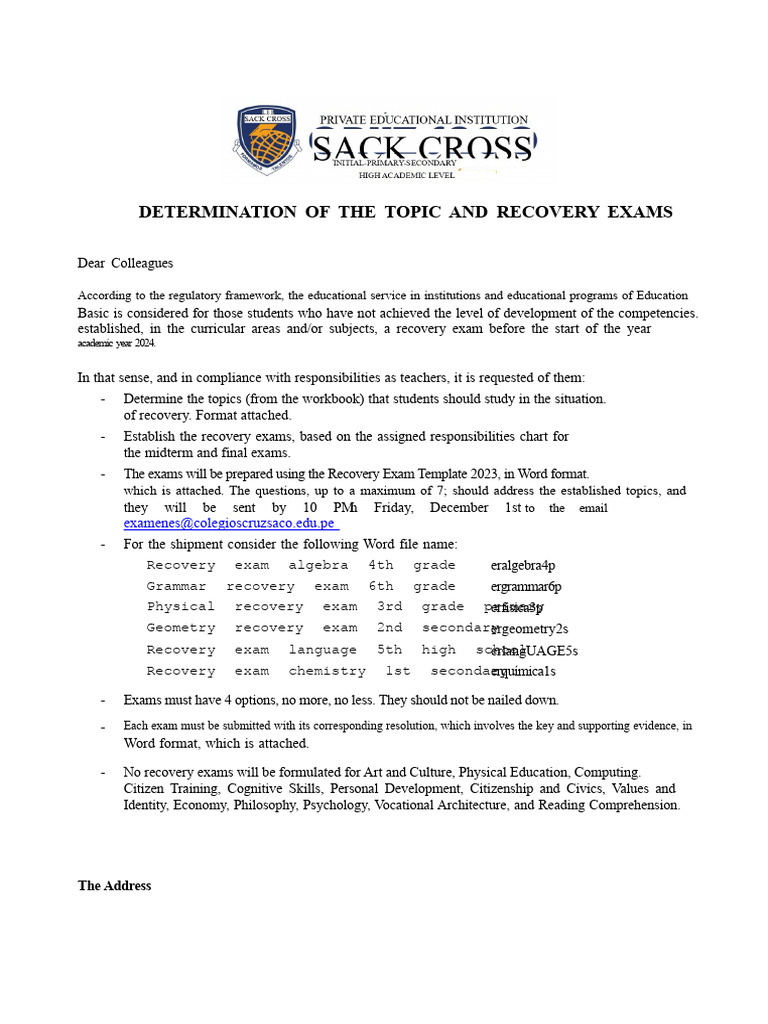 Recovery Exam Guidelines for 2023 | PDF | Learning