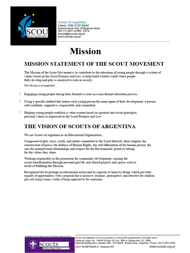 Scouts of Argentina: Mission & Vision | PDF | Scouting | Community
