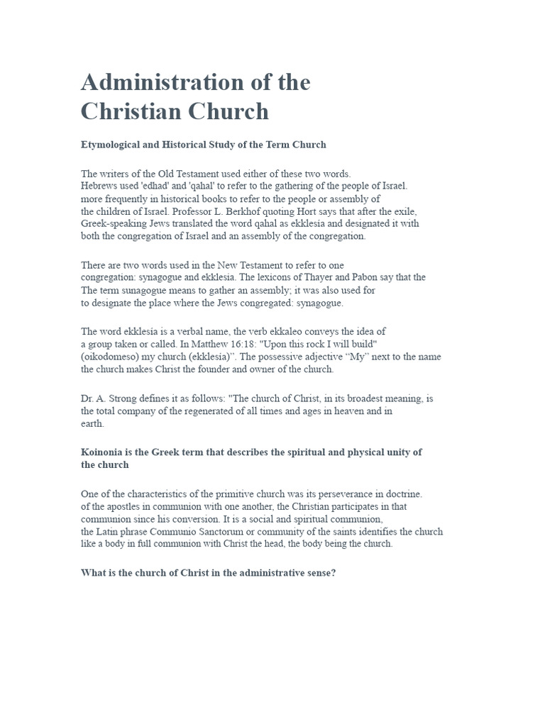 1 Administration of The Church | PDF | Christian Church | Eucharist