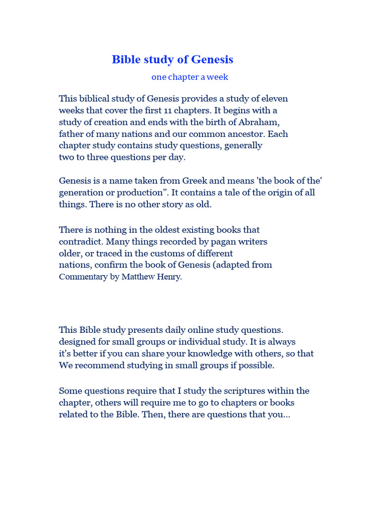 Genesis: Study of Creation to Abraham | PDF | Book Of Genesis | Adam ...