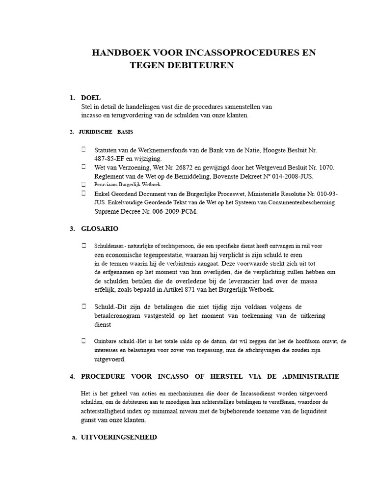Instructiehandleiding Voor Incassoprocedures | PDF