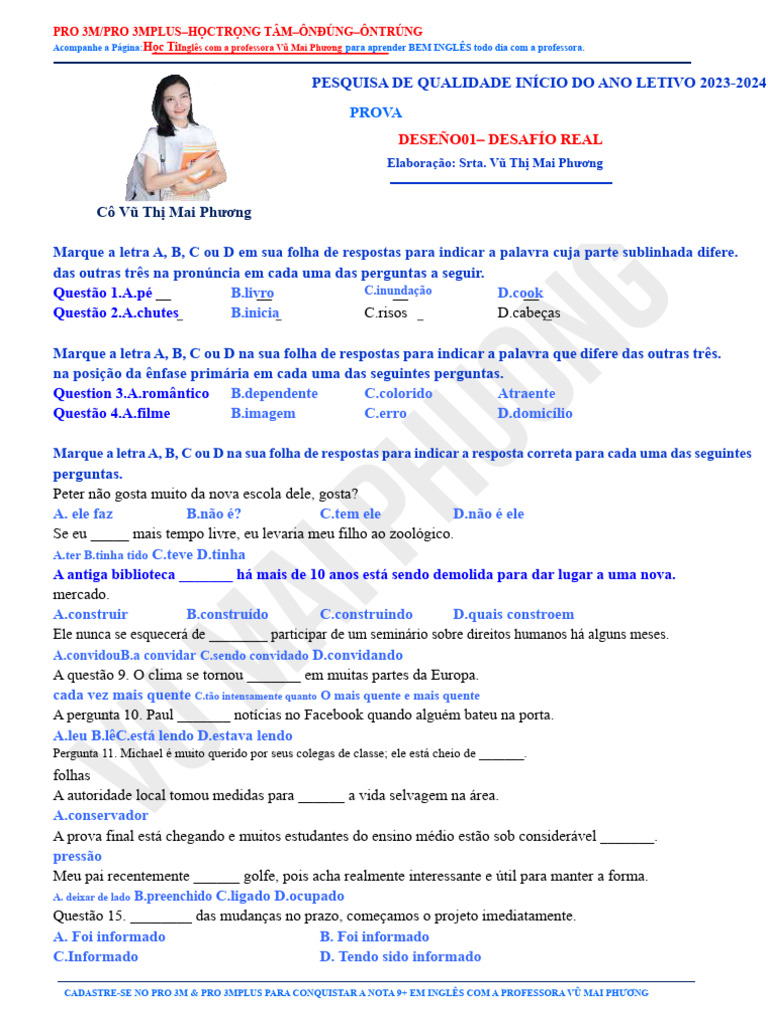 Prova de Inglês: Questões e Respostas | PDF