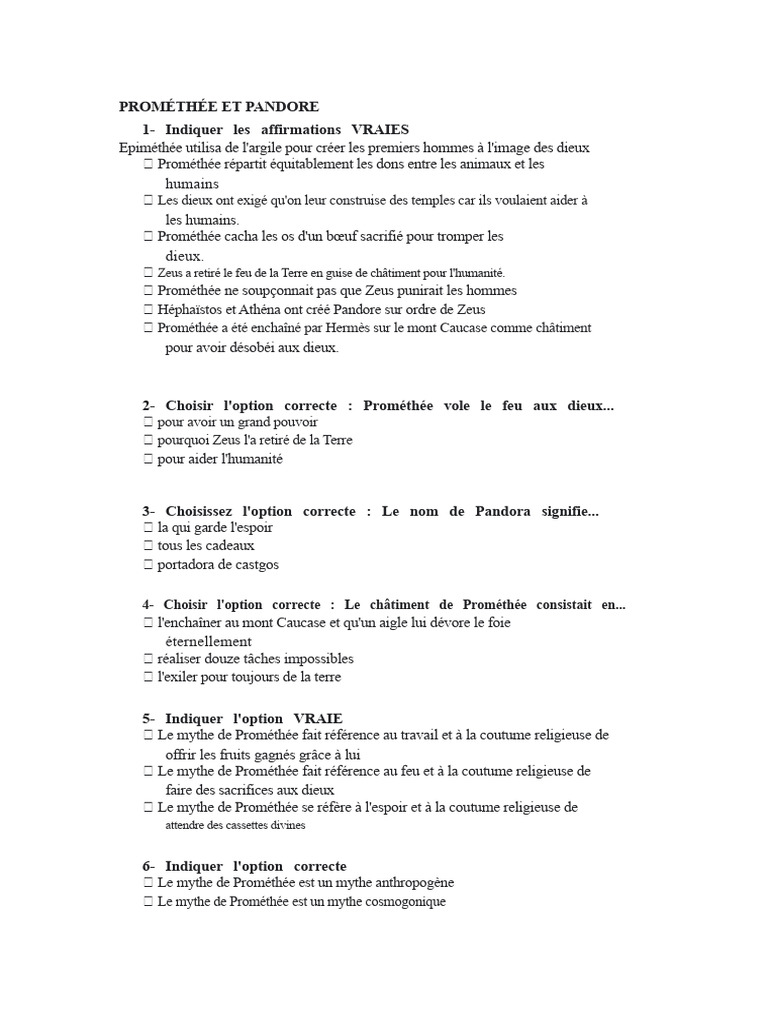 Mythe de Prométhée et Pandore expliqué | PDF