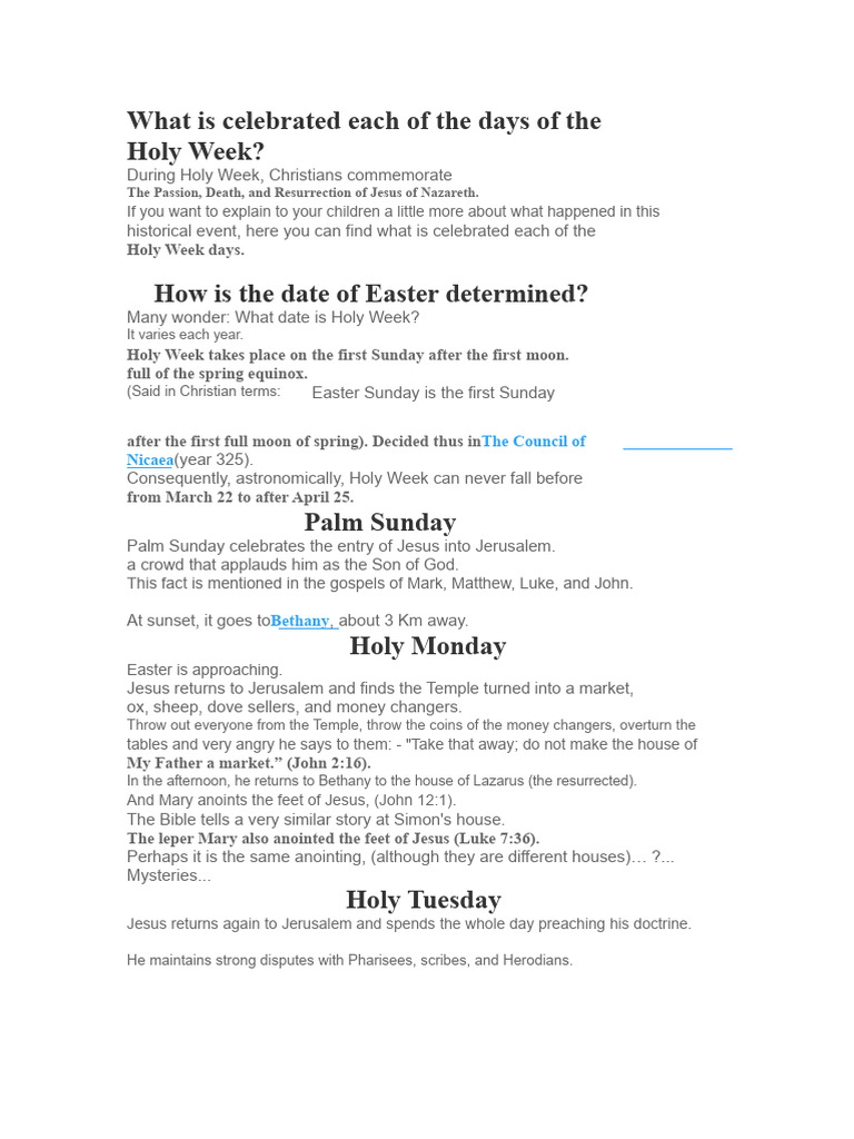 What Is Celebrated Each Day of Holy Week. | PDF | Jesus | Reproductive ...