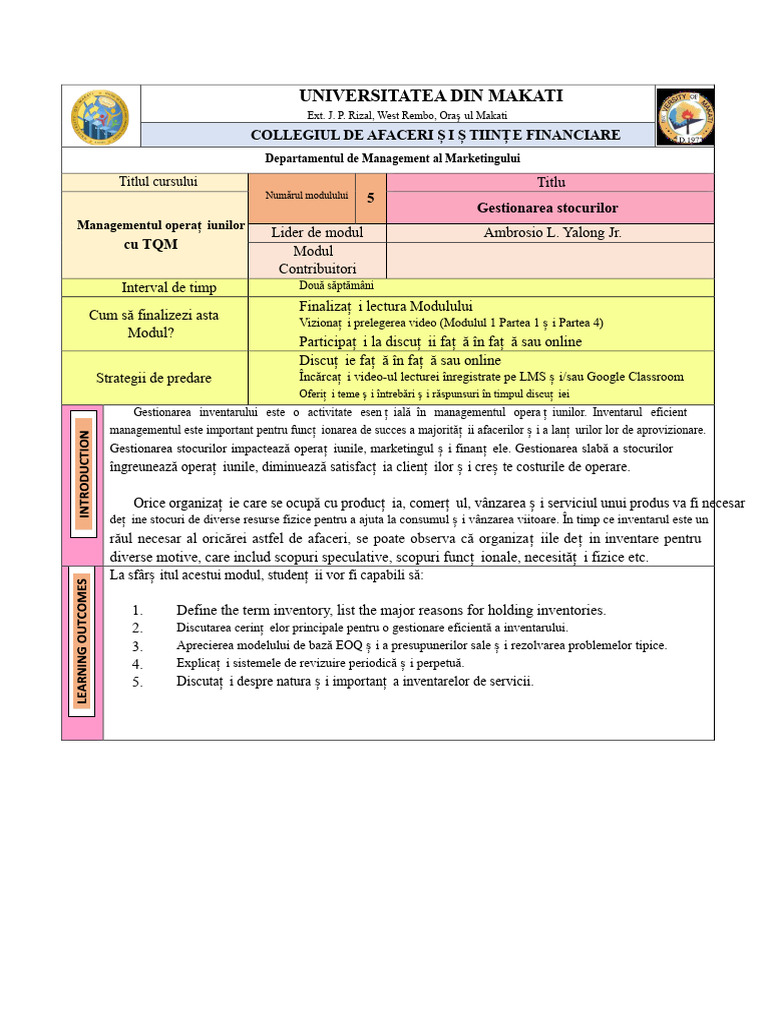 Modulul 5 Managementul Operațiunilor Cu TQM | PDF