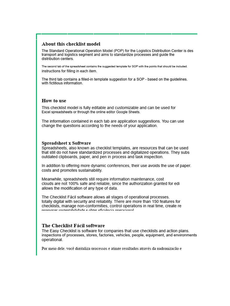 SOP Checklist Model for Logistics Centers | PDF | Logistics | Software