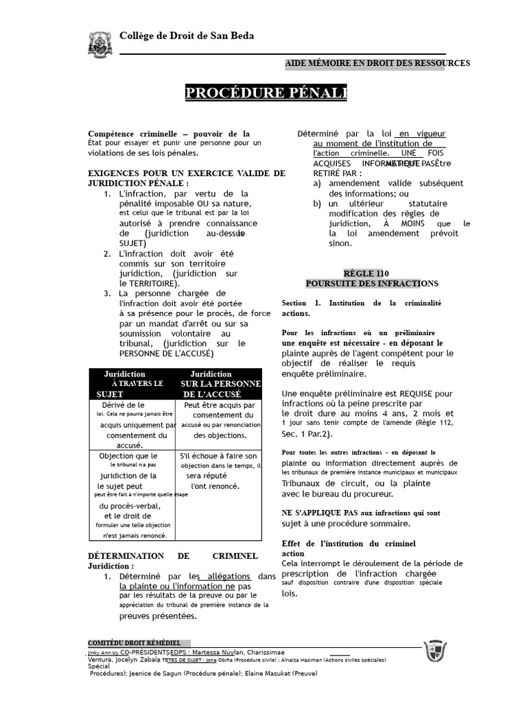 Juridiction Pénale et Procédures Criminelles | PDF | Crimes | Crime et ...
