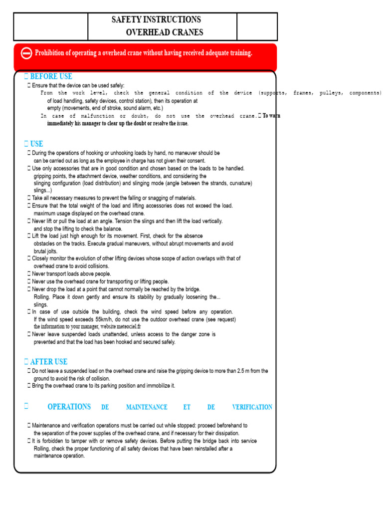 Instructions For Overhead Cranes | PDF | Crane (Machine)