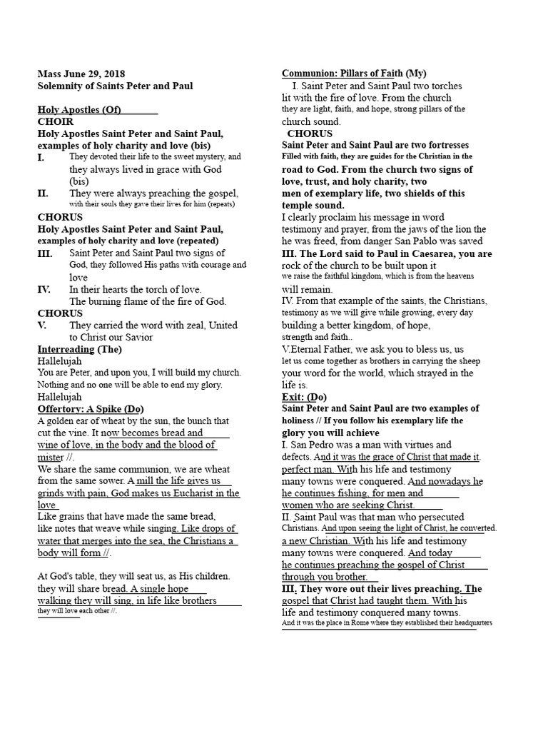 Songbook Solemnity of Saints Peter and Paul 2018 | PDF | Saint Peter ...