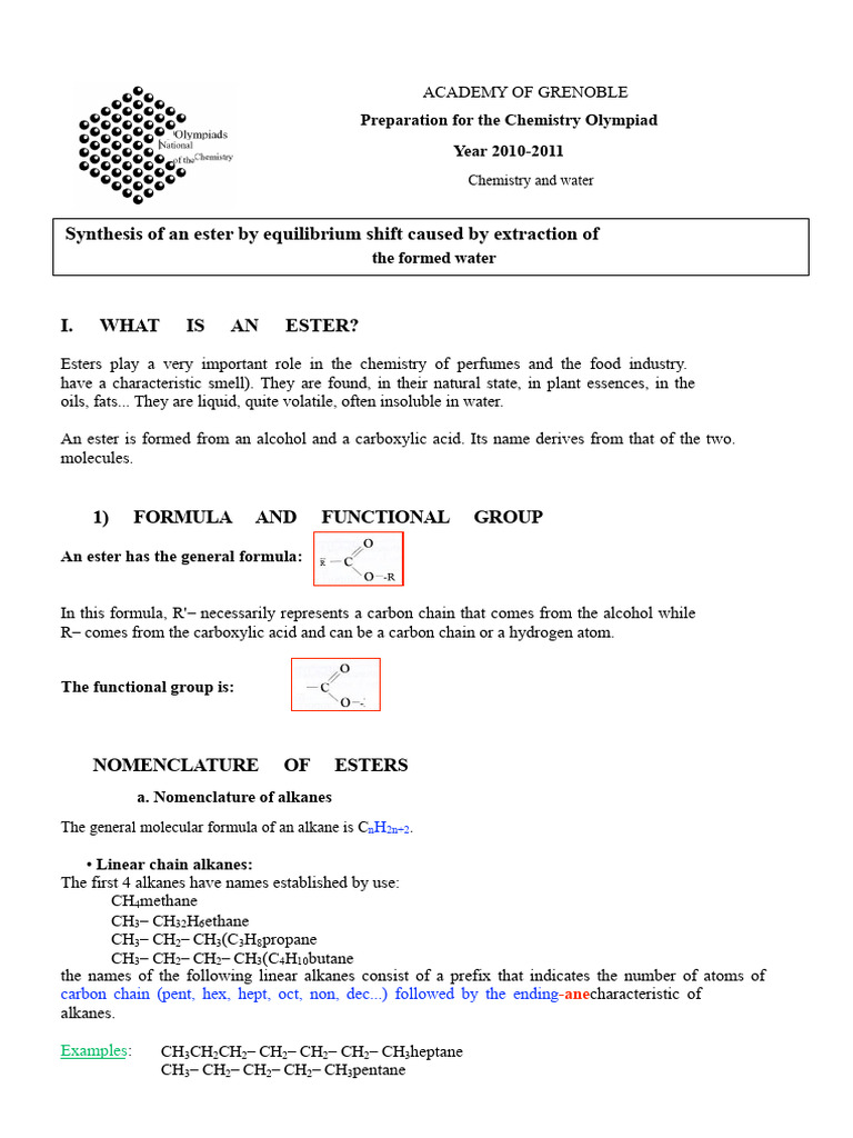 Ester Synthesis and Equilibrium Study | PDF | Ester | Alkane