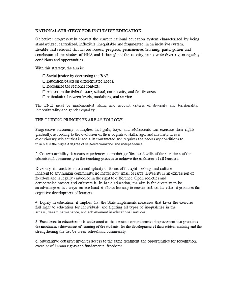 National Inclusive Education Strategy | PDF | Inclusion (Education ...
