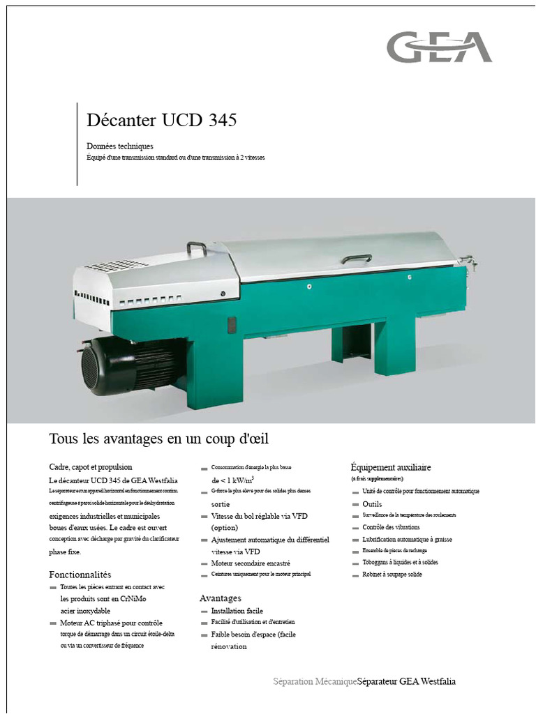 Décanteur UCD 345 : Performance et Efficacité | PDF