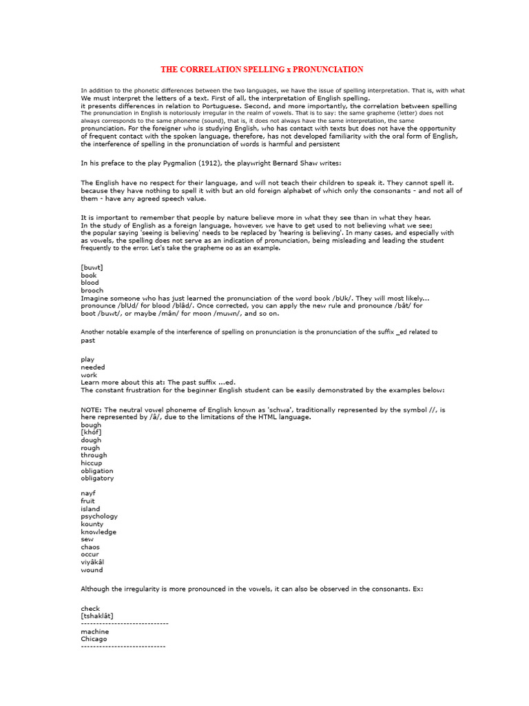 The Correlation Between Spelling and Pronunciation | PDF | English ...