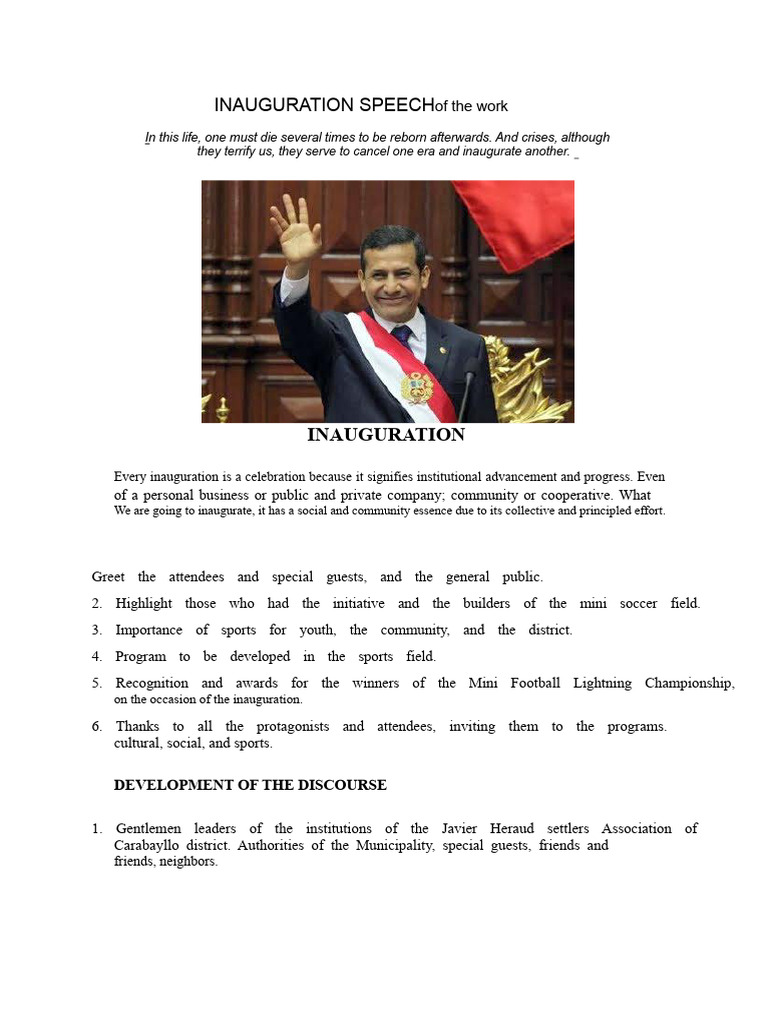 Inauguration Speech of The Work | PDF