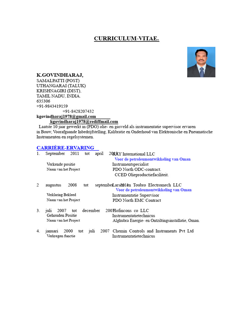 K.Govindharaj - Inst - Supervisor CV | PDF