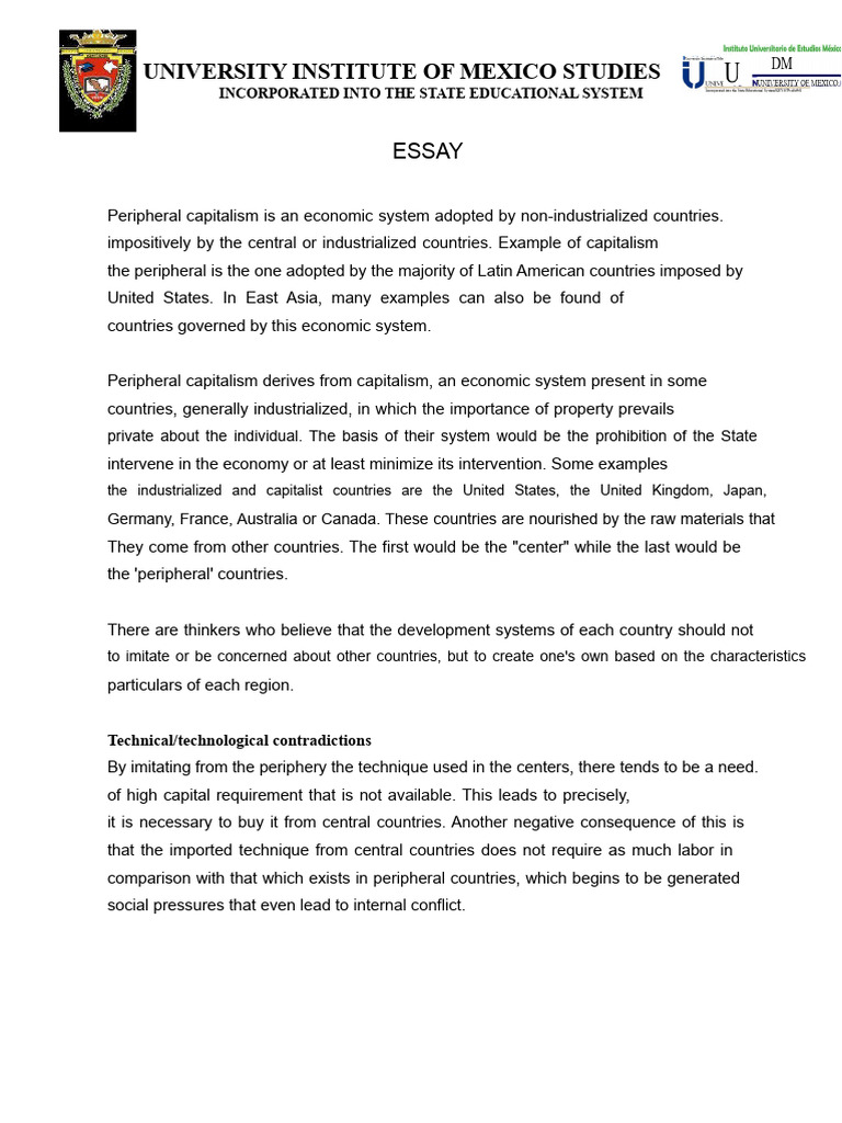 Peripheral Capitalism Essay | PDF | Capitalism | Economic System