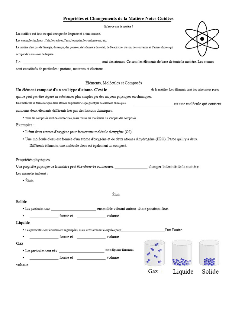 Propriétés et Changements de la Matière | PDF | Matière | Éléments ...