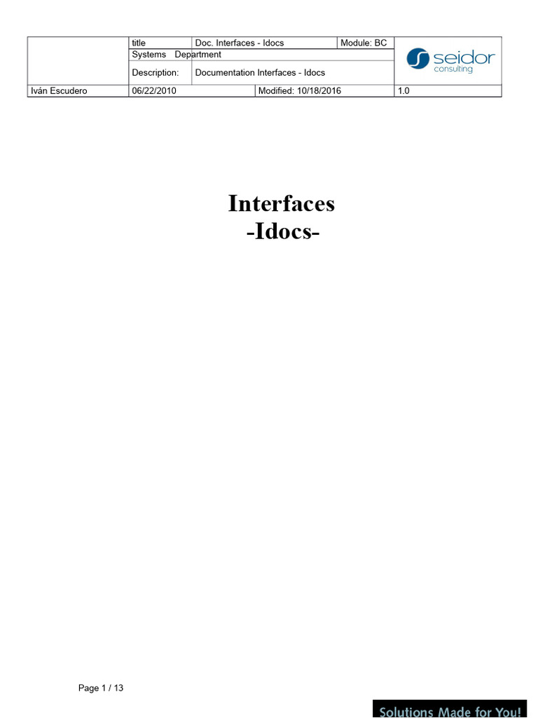 SAP Idoc Interfaces Documentation Guide | PDF | Information | Parameter ...