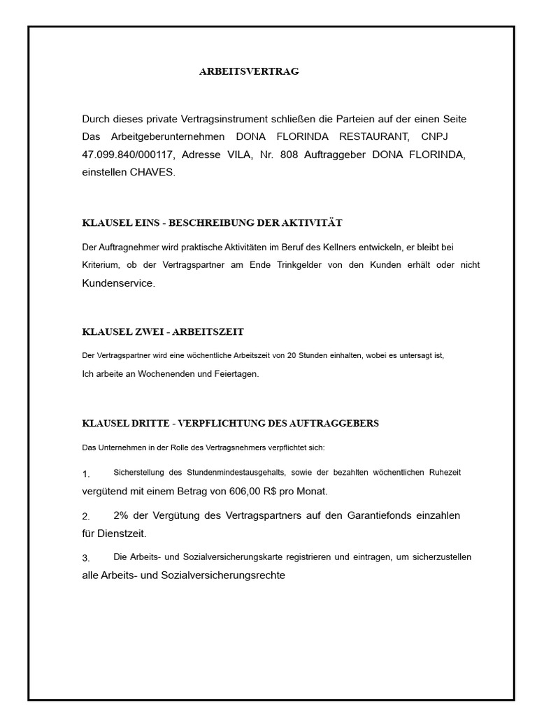 ARBEITSVERTRAG | PDF