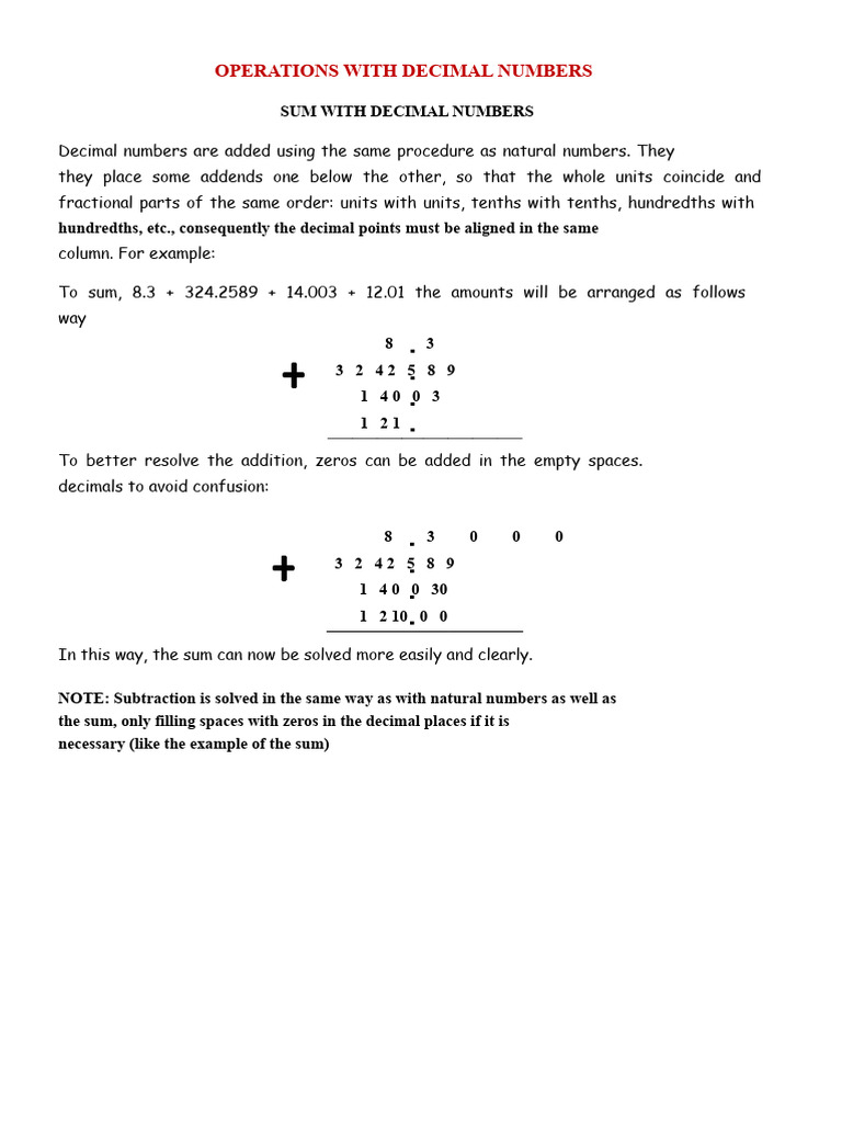 Operations with Decimal Numbers Guide | PDF | Division (Mathematics ...