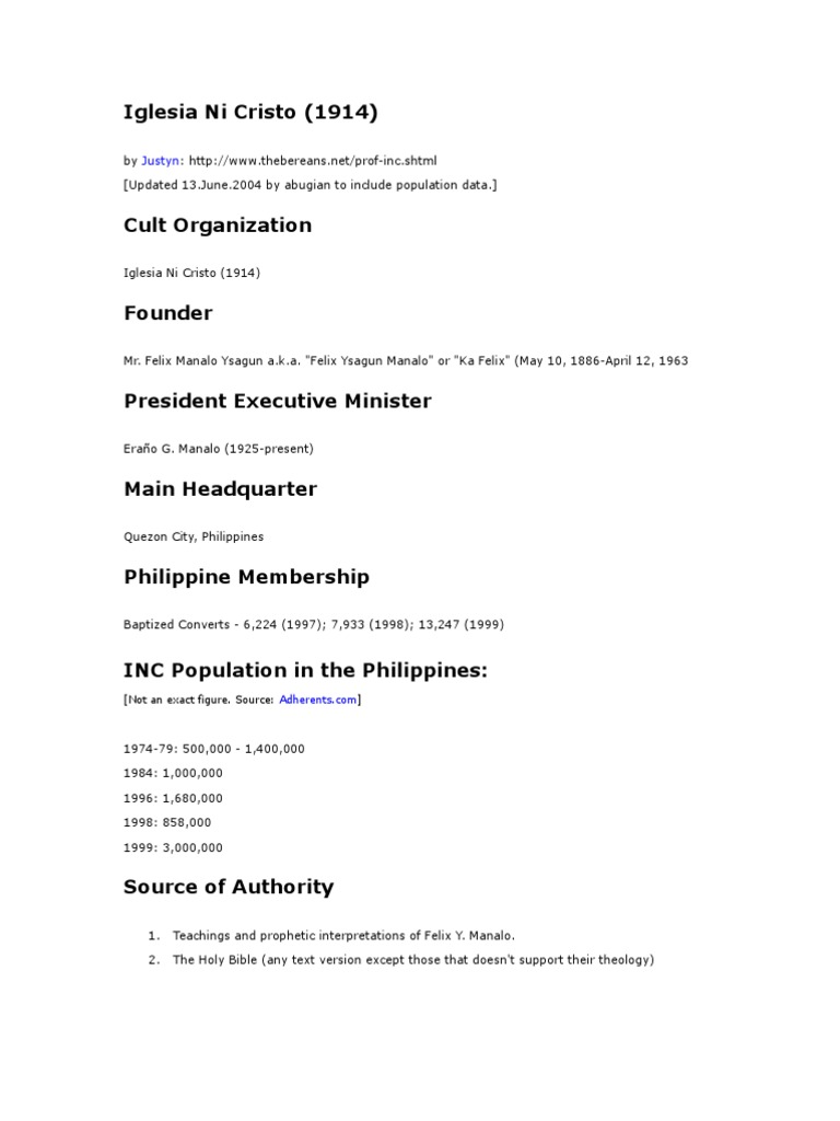 Iglesia Ni Cristo Membership Overview | PDF | God The Father ...