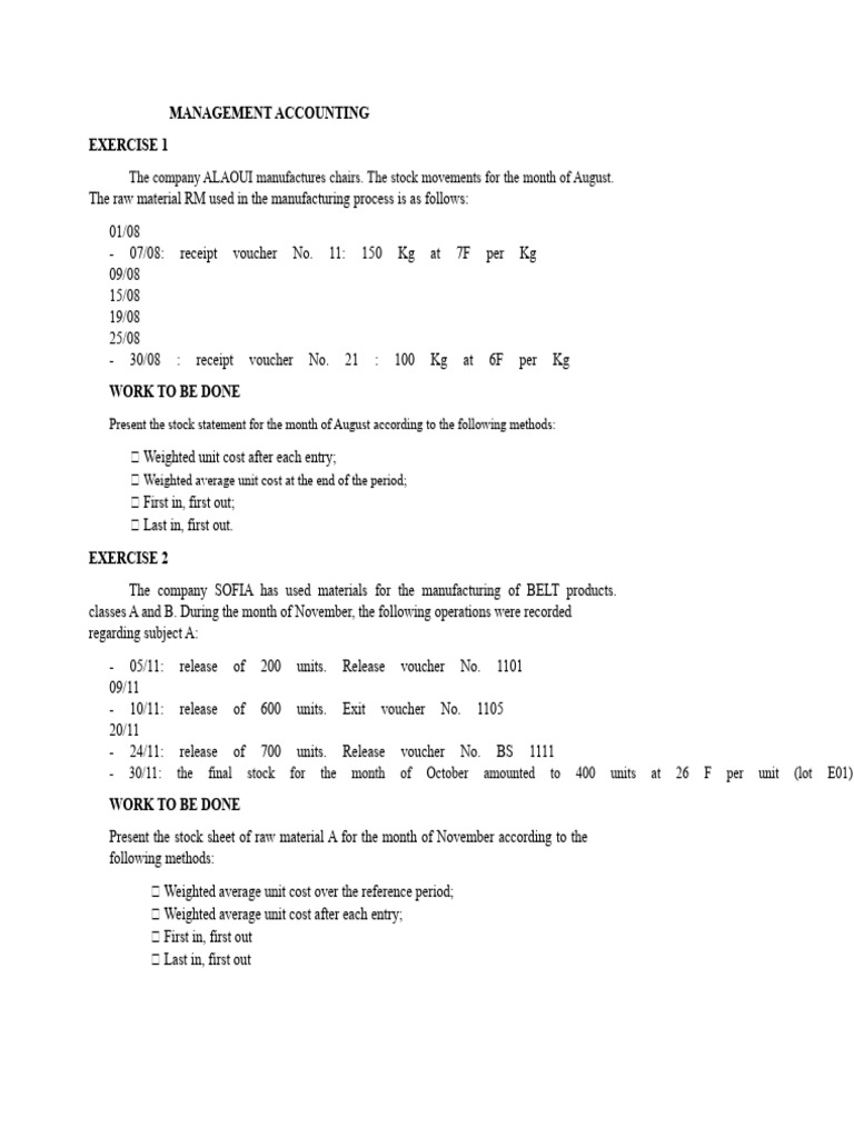 Management Accounting Exercises Overview | PDF | Cost Of Goods Sold ...