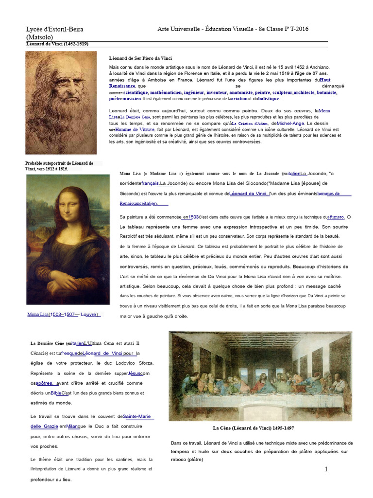 Léonard de Vinci : Maître de la Renaissance | PDF | Pablo Picasso ...