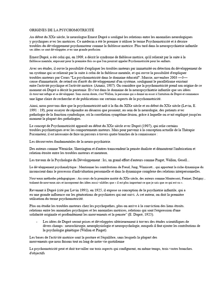 Origines et principes de la psychomotricité | PDF | Psychologie ...