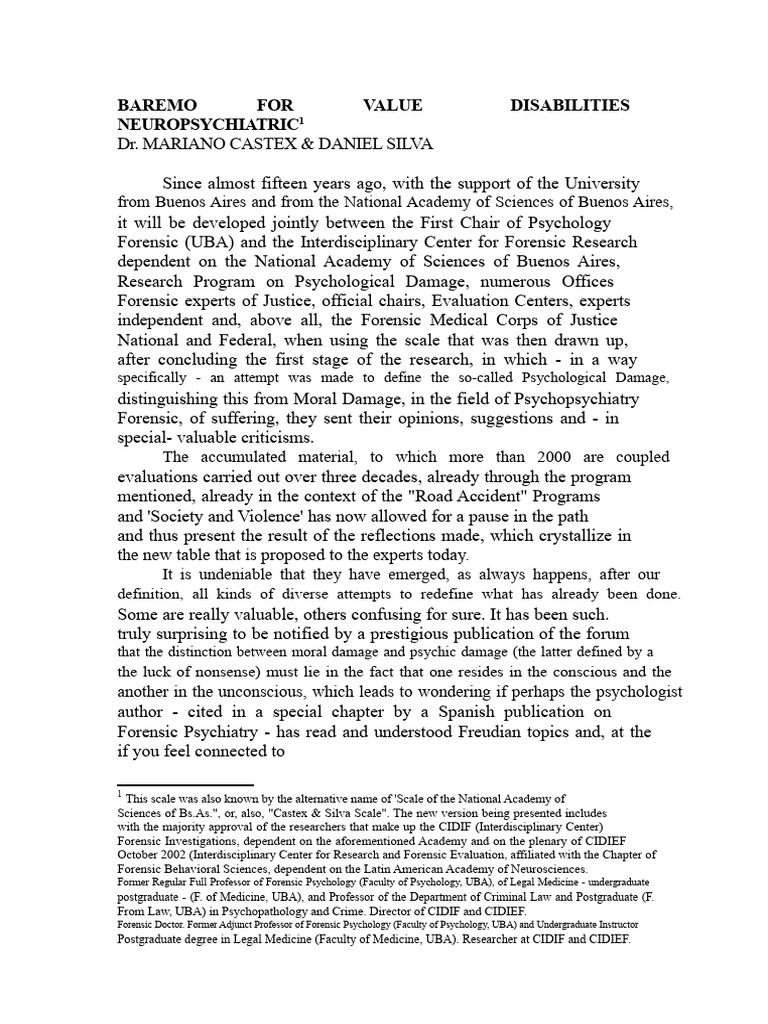 Castex and Silva Scale | PDF | Psychological Trauma | Behavioural Sciences