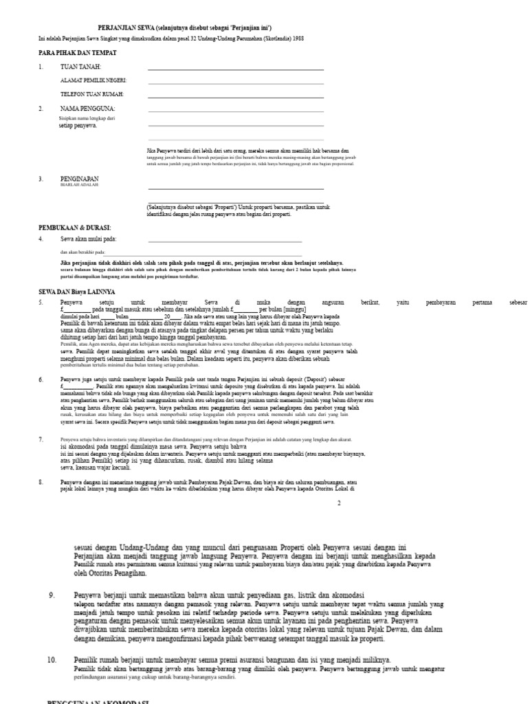 Template Perjanjian Sewa 1 | PDF