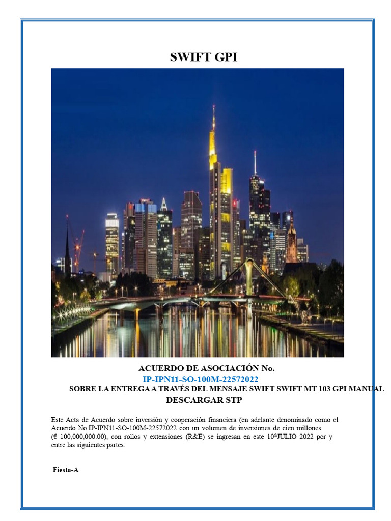 DOA-MT103 GPI UETR EUR 350M INVERSIÓN BENEFICIO - DB Alemania | PDF ...