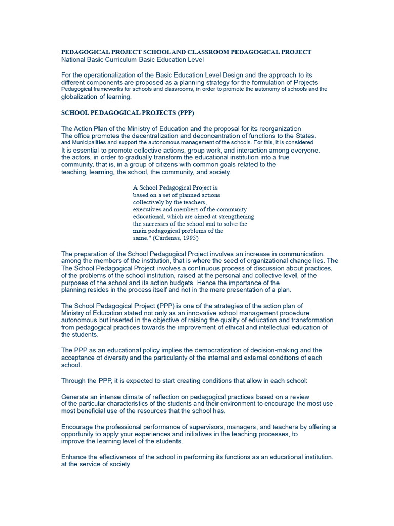 Pedagogical Project of The Institution and Classroom Pedagogical ...