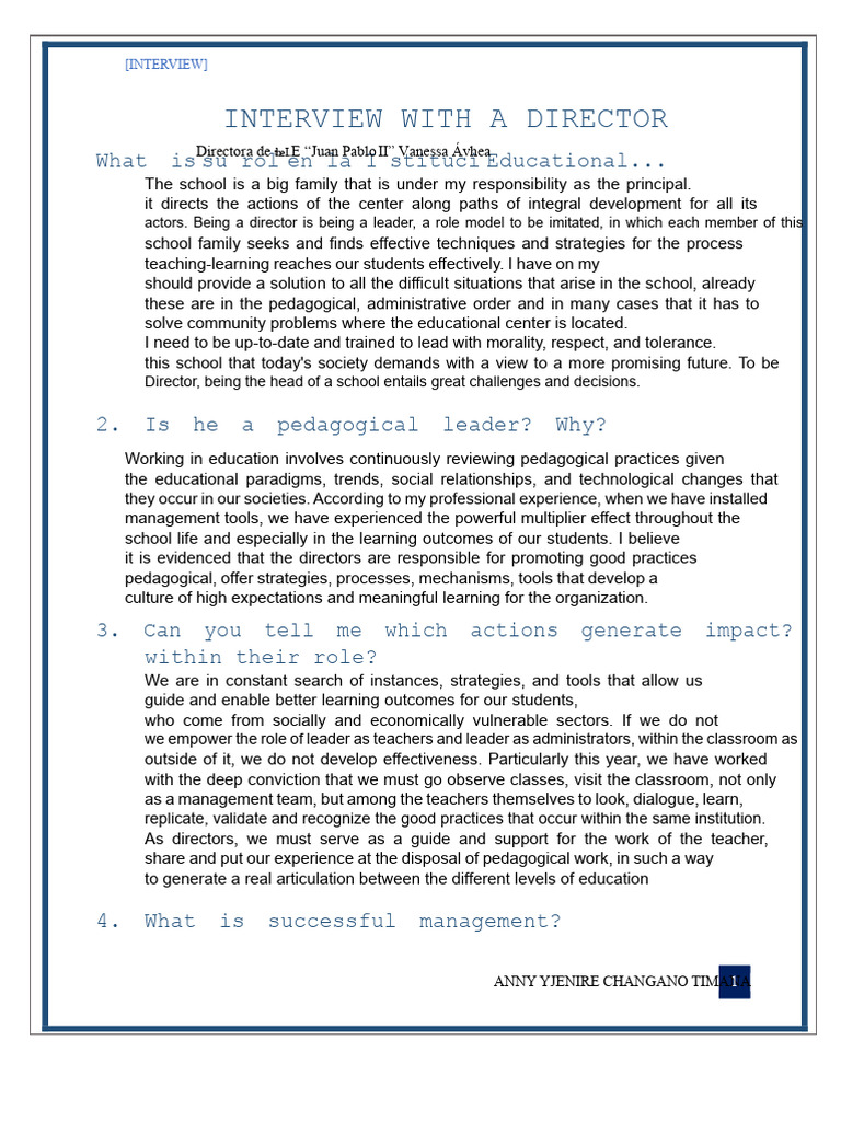 Insights from a School Director Interview | PDF | Learning | Teachers