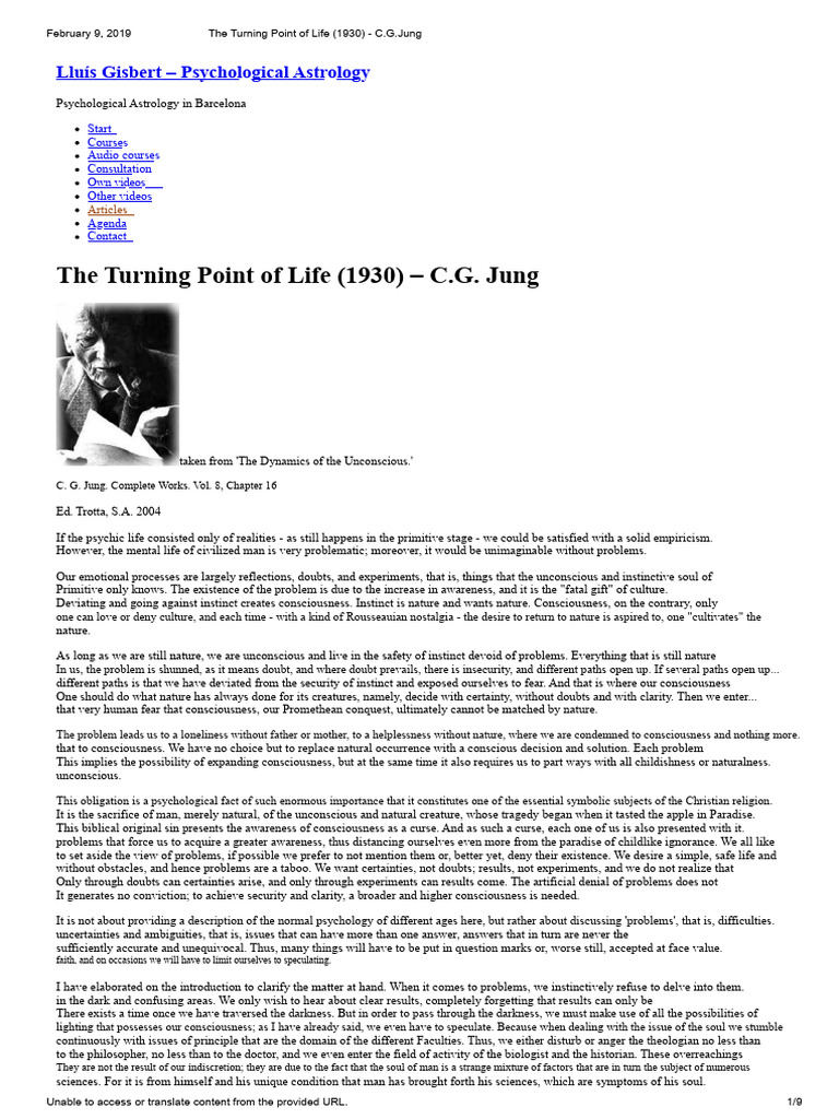 C.G. Jung's Turning Point of Life Analysis | PDF | Consciousness ...