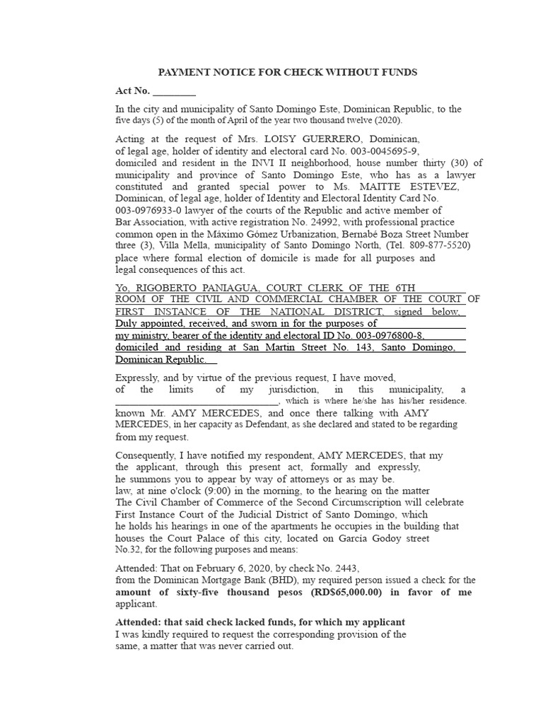 Payment Notice for Insufficient Funds Check | PDF | Government ...