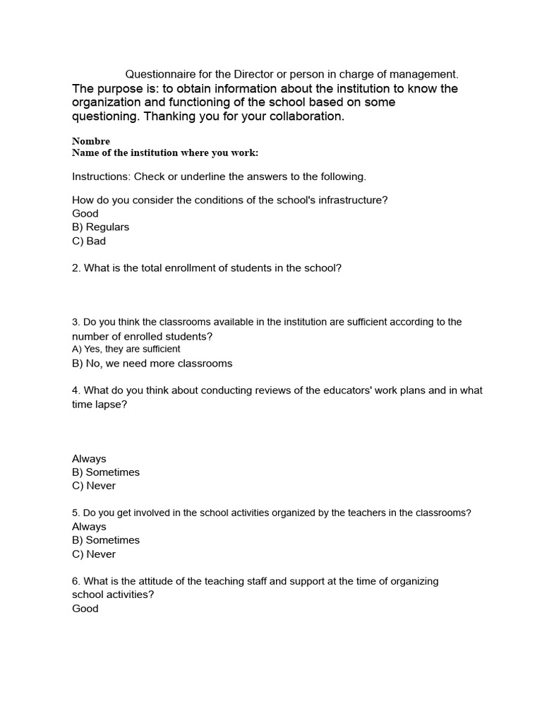 Questionnaire For Directors | PDF