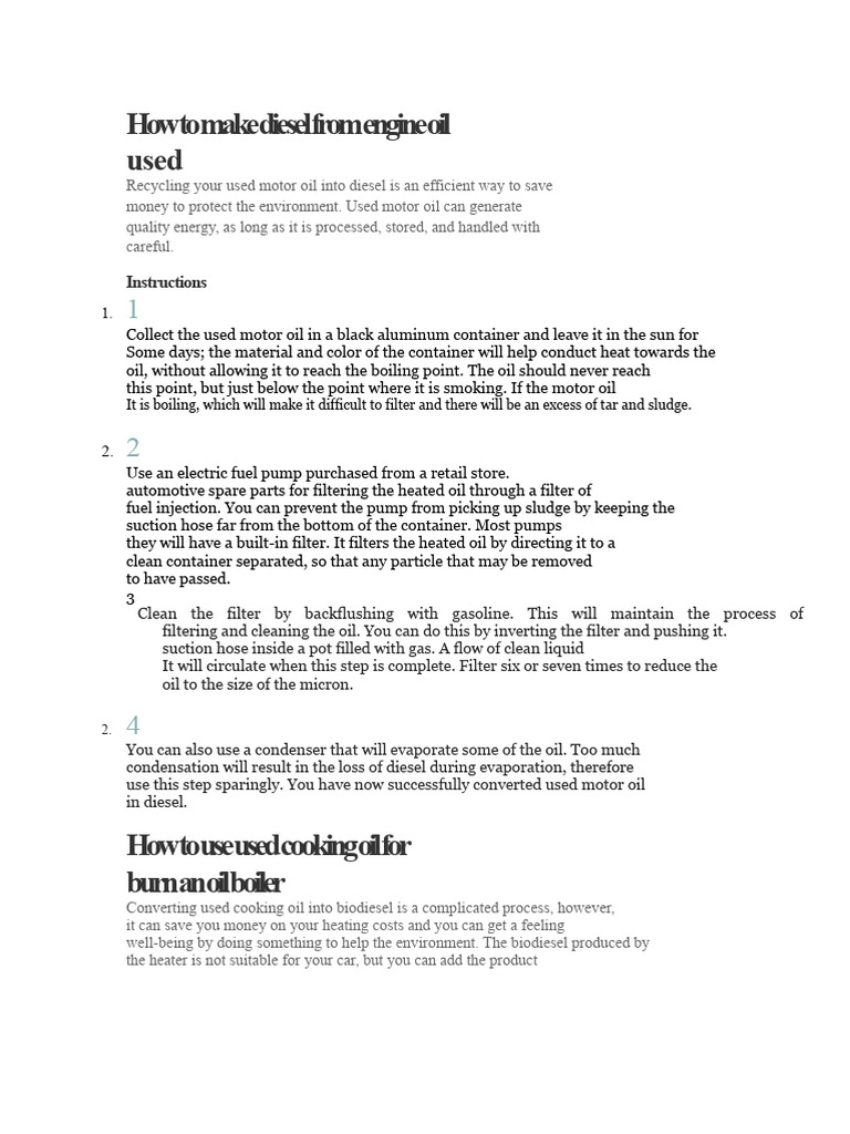 Making Diesel from Used Motor Oil | PDF | Biodiesel | Diesel Fuel