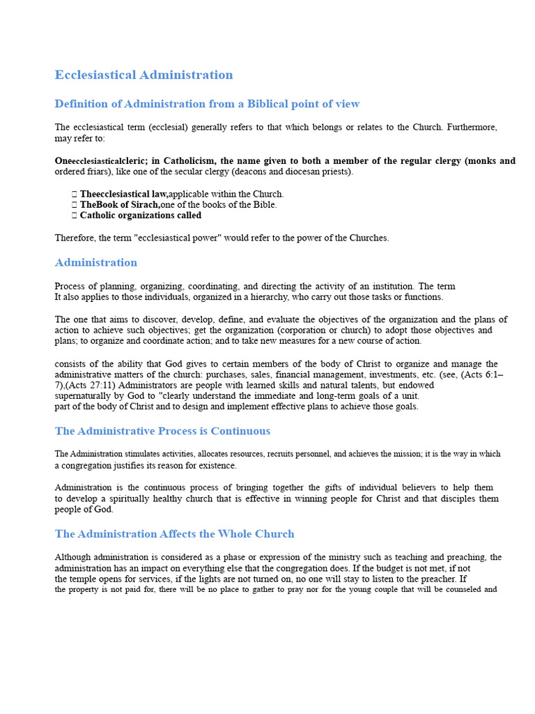 Biblical Ecclesiastical Administration | PDF | Apostle | Elder ...