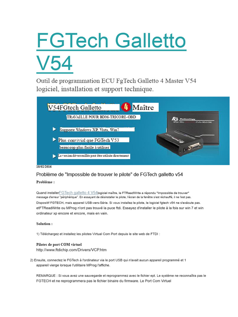 Problèmes et solutions pour Galletto V54 | PDF