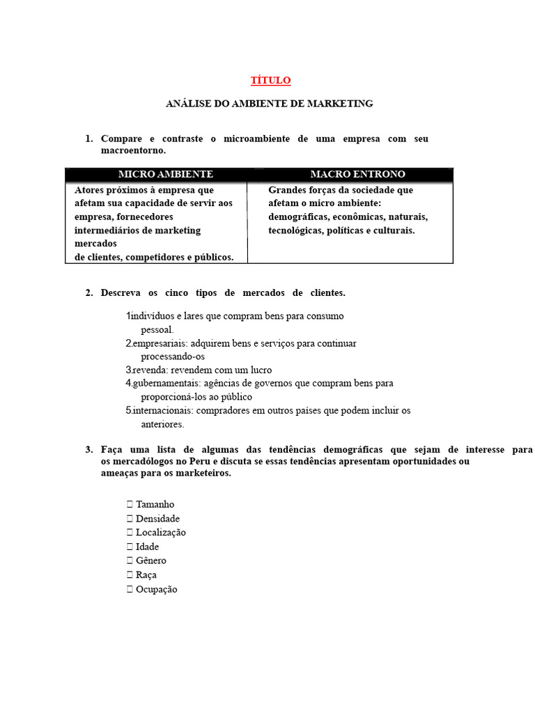 Análise do Micro e Macroambiente de Marketing | PDF | Marketing ...