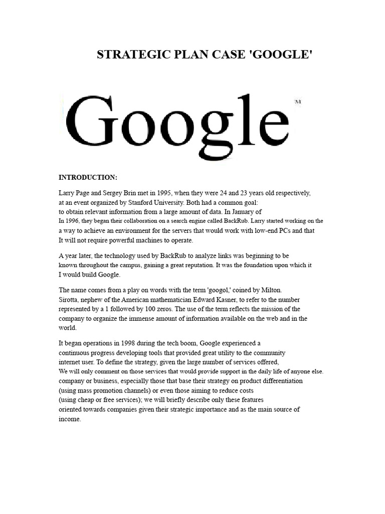 Strategic Plan Case Google | PDF | Strategic Management | Internet