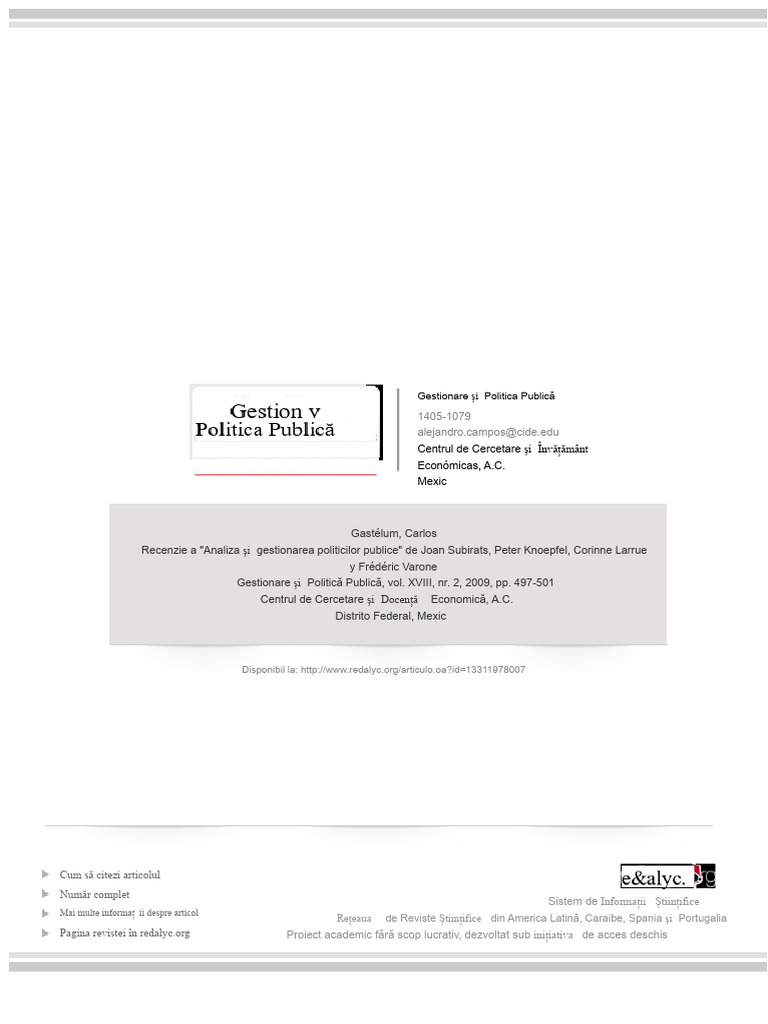 Subirats - Analiza Și Gestionarea Politicilor Publice | PDF