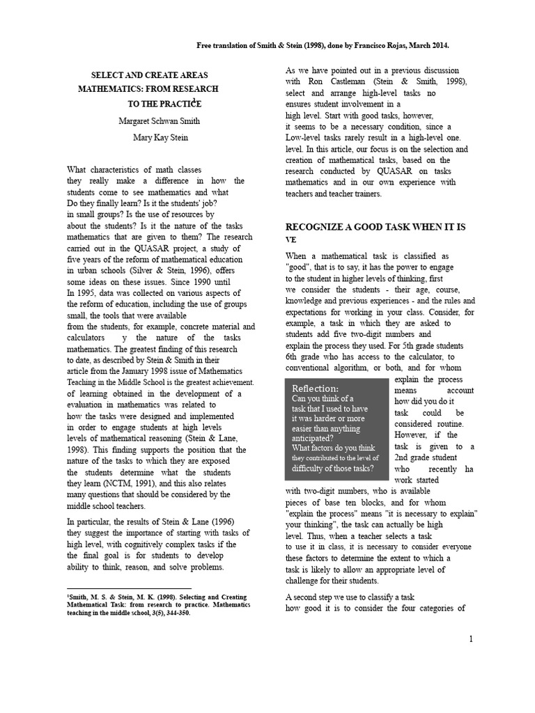 Smith & Stein's 5 Practices in Math Tasks | PDF | Concept | Thought