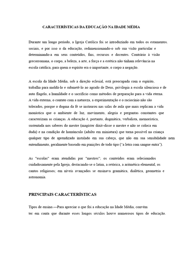Educação na Idade Média: Características e Métodos | PDF | Feudalismo ...