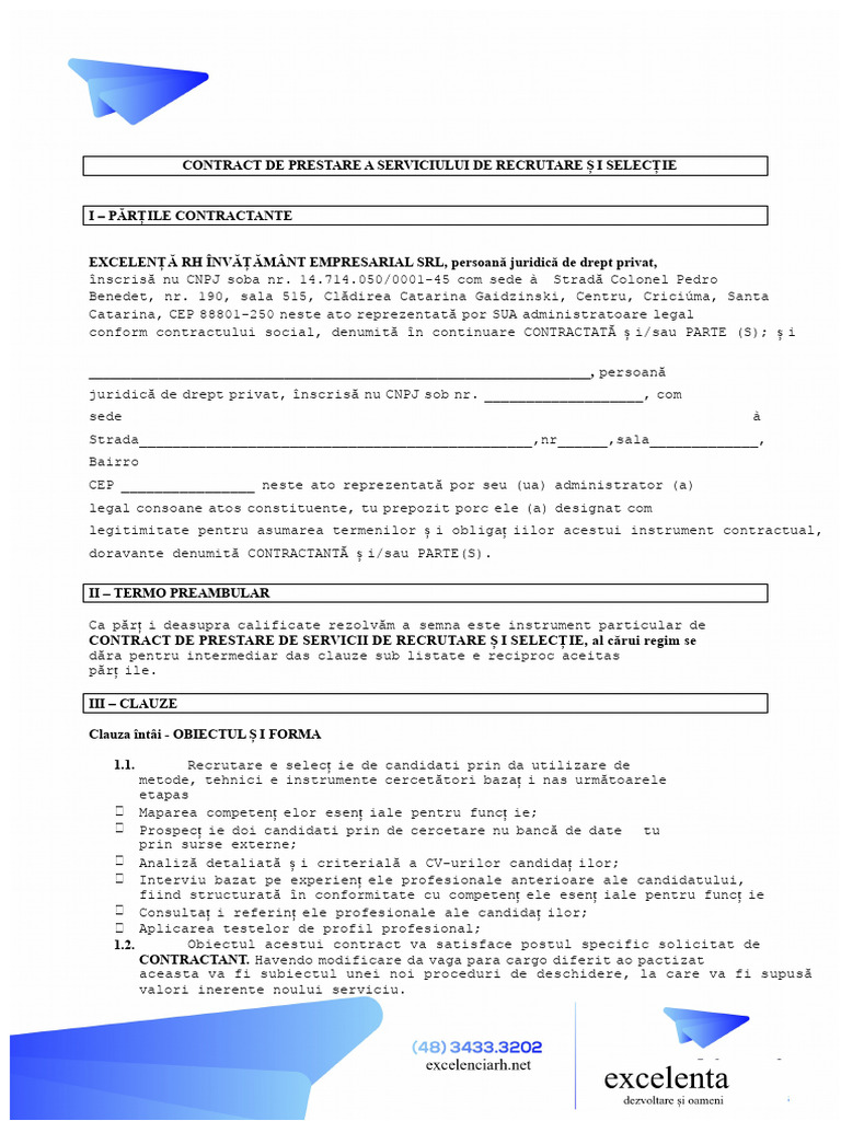 Model Contract For Recruitment and Selection | PDF