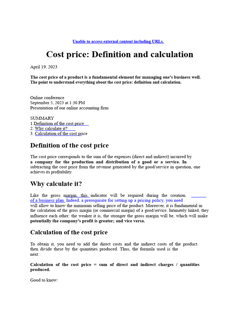 Understanding Cost Price: Definition & Calculation | PDF | Gross Margin ...