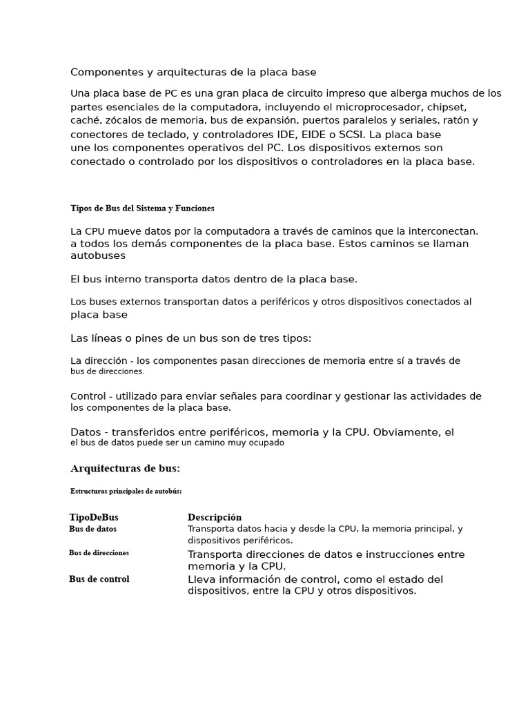 Componentes y Tipos de Placas Base PC | PDF | Microprocesador ...