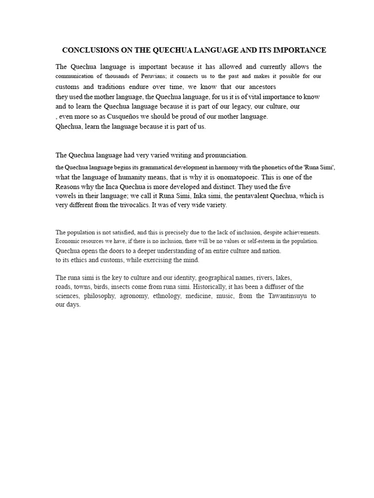 Conclusions of The Quechua Language and Its Importance | PDF