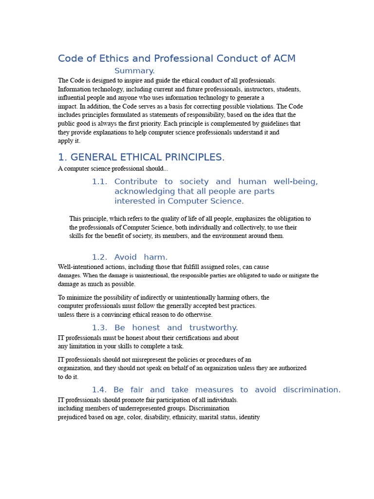 ACM Code of Ethics and Professional Conduct | PDF | Leadership | Evaluation